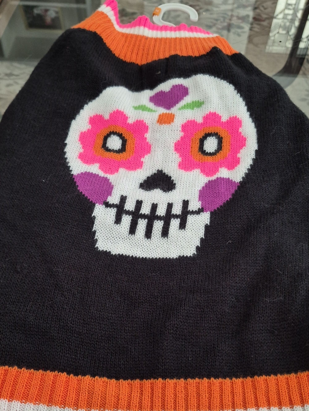 Women’s Black Sweater with Colorful Sugar Skull Motif